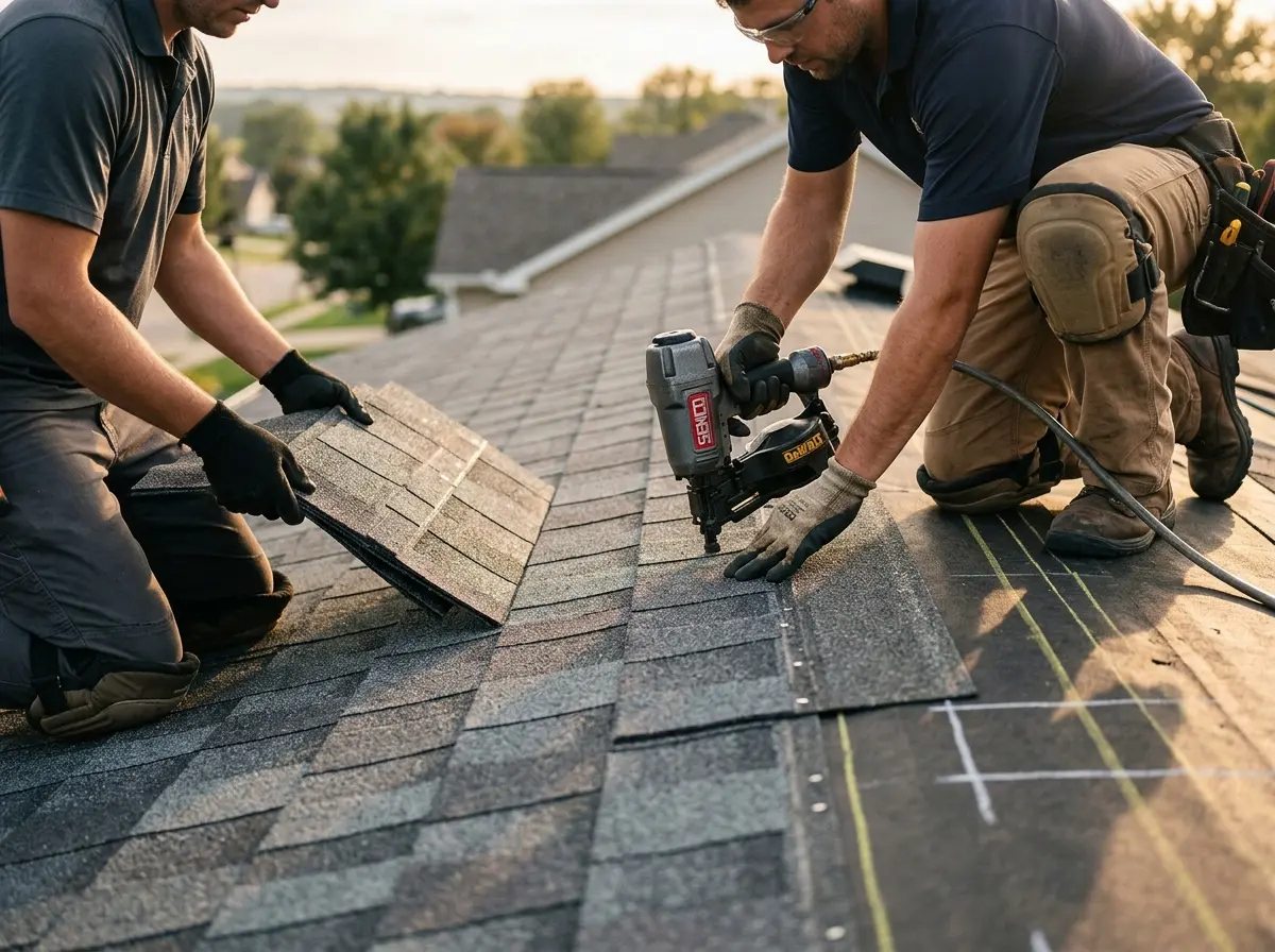 Professional roofer working on a residential roof in Catasauqua
